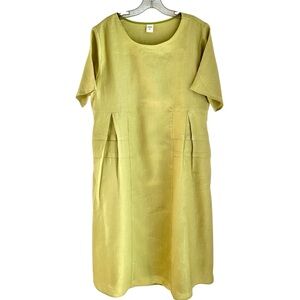 Lintico 100% Linen Pleated Scoop Neck Midi Dress MILA Sage Apple Size Large